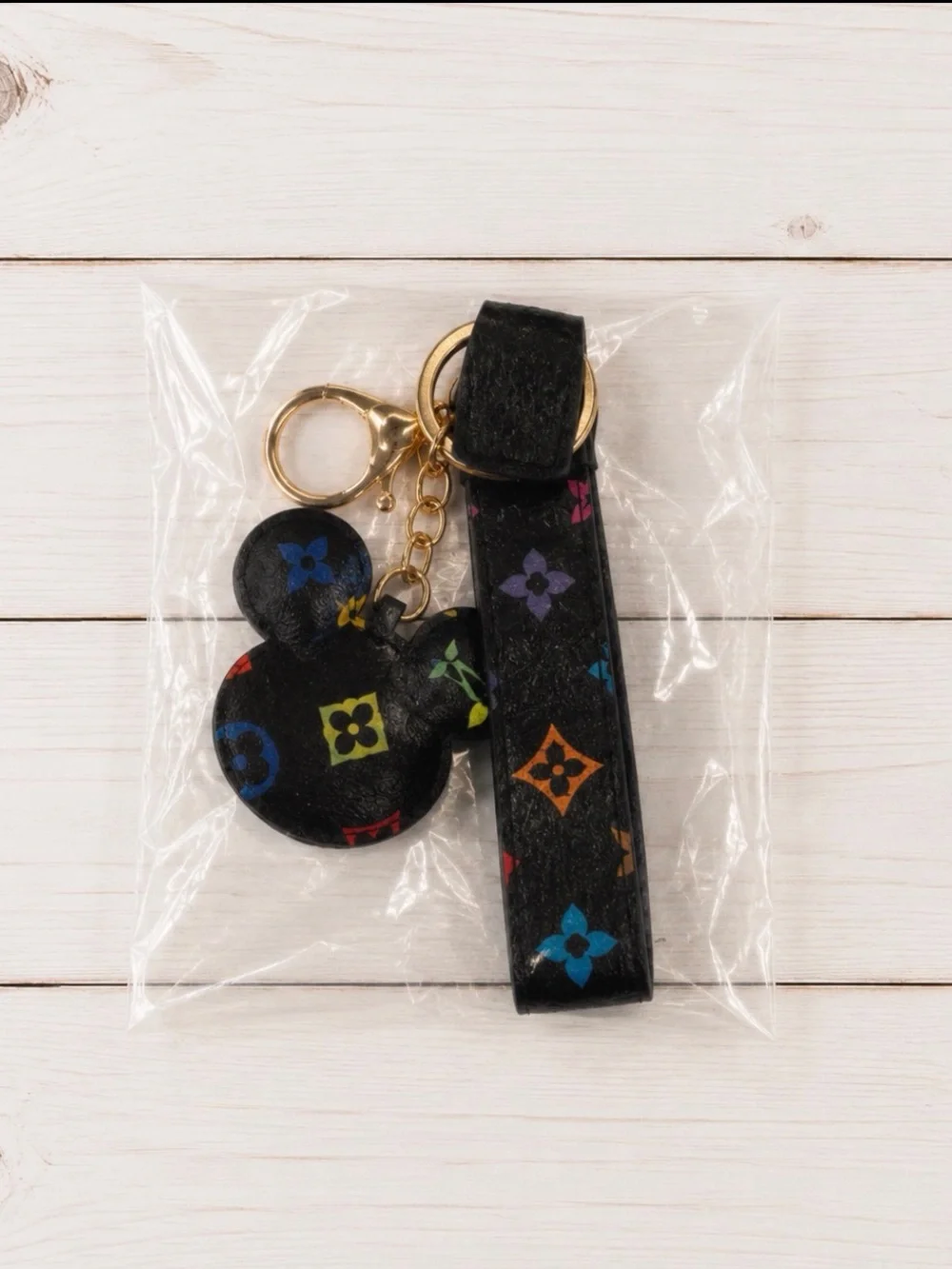 Mouse Wristlet Keychain PU Leather Bag Charm Black Multicolor Brown Bow NIP